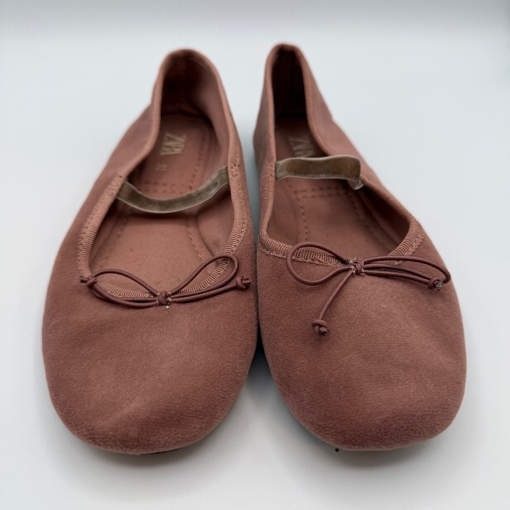 Zara Girl's Ballet Flats Bow Design Mauve Kid's Shoes Size 31